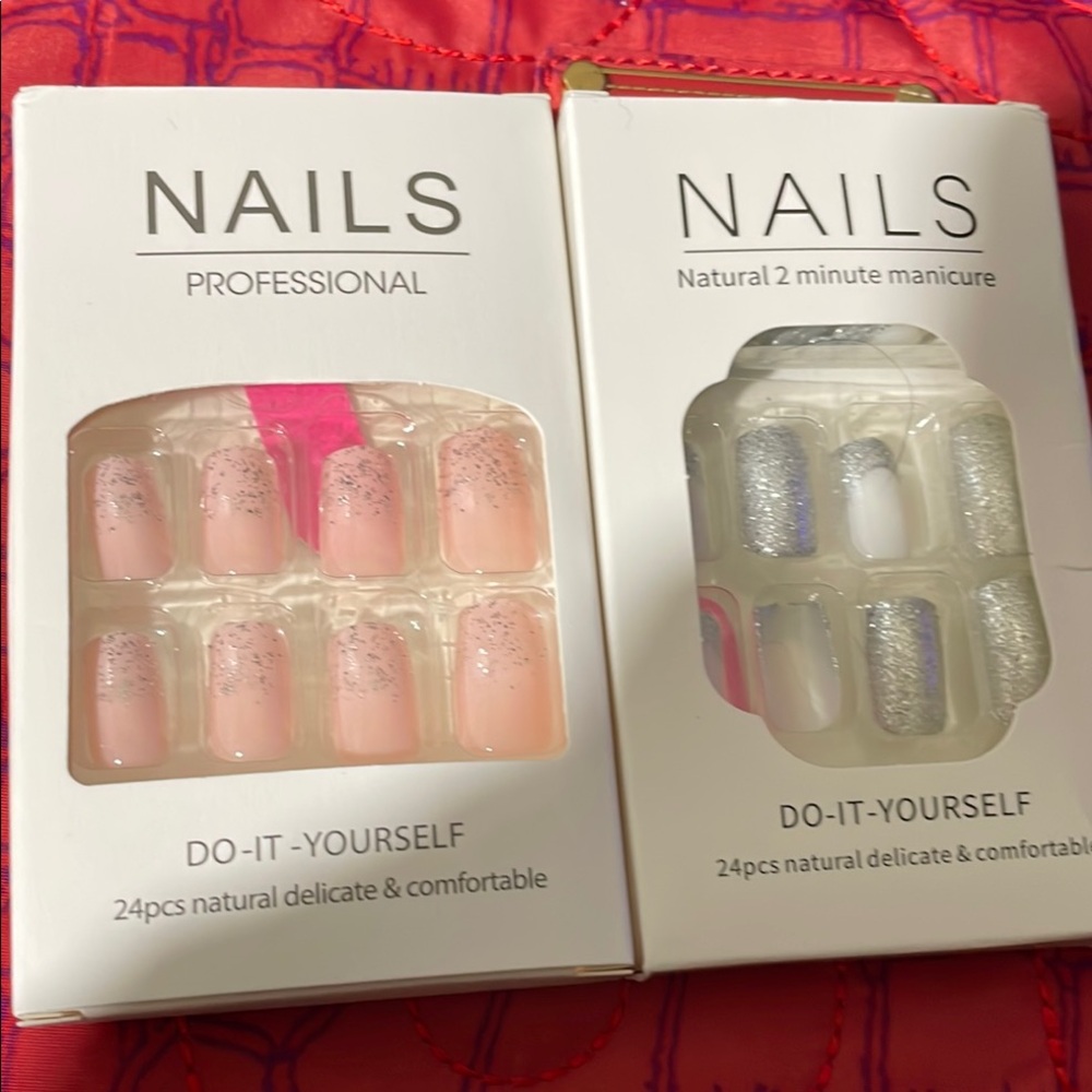 Pink and Silver  and White and SilverGlitter Press-On Nail Sets - Picture 5 of 5